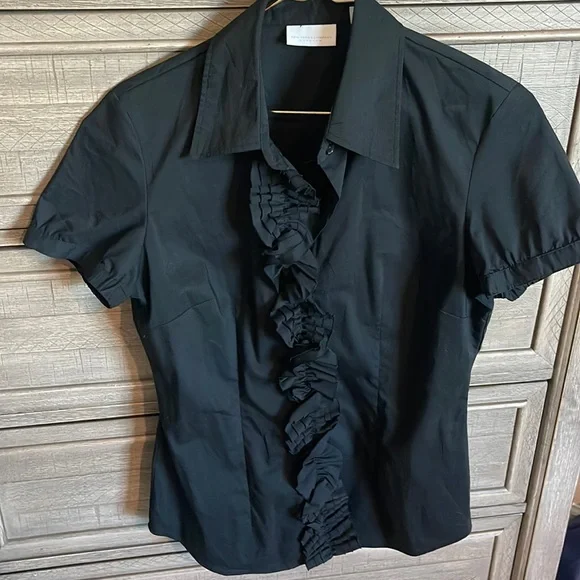 NY&C Black Ruffled SS Blouse - Picture 1 of 6